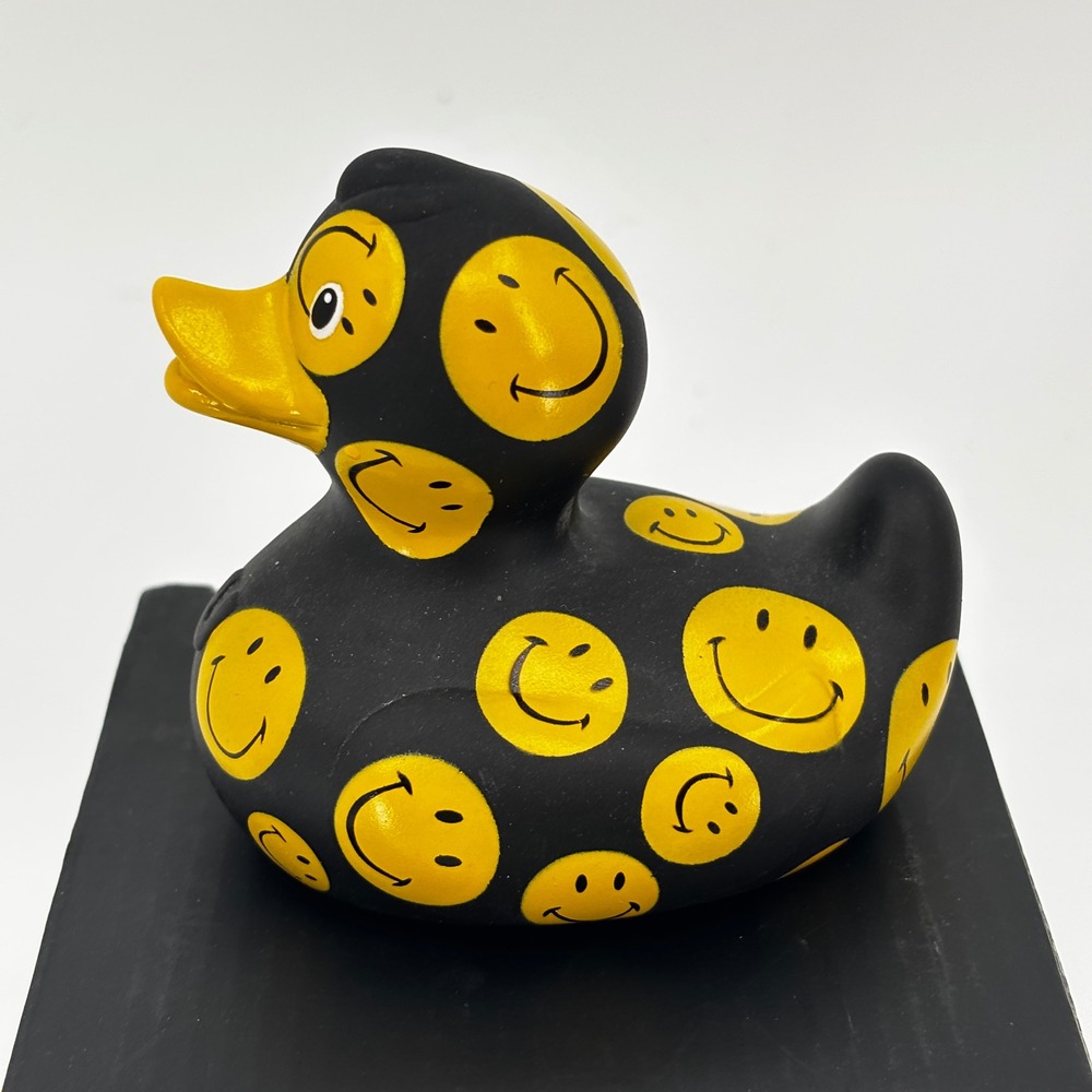 Smiley World Rubber Duck Black Yellow Smiley Face Print Collectible